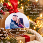 Personalised First Christmas Together bauble shown as a Christmas keepsake for couples