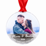 Personalised First Christmas Together acrylic bauble shown on a plain background