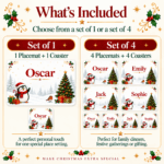 Penguin Christmas placemat and coasterset of 1 and set of four