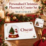 Personalised Snowman Christmas Placemat & Matching Coaster