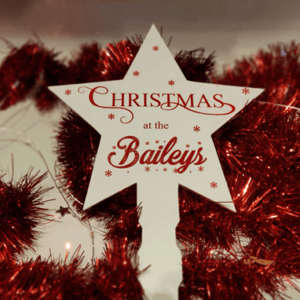 Personalised Christmas 'at the .. ' Acrylic UV Printed Tree Topper