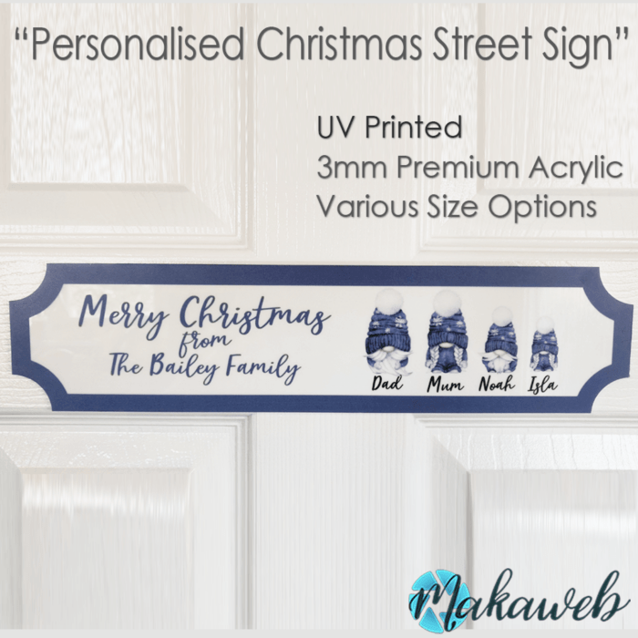 Personalised Christmas Blue Gonks Family Name Sign