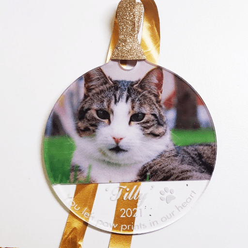 Clear Cat Memorial Bauble Single Personalised "Cat Remembrance" Bauble